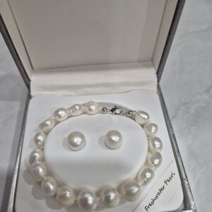 Bracelet and Earring Set - White Costume Jewlery